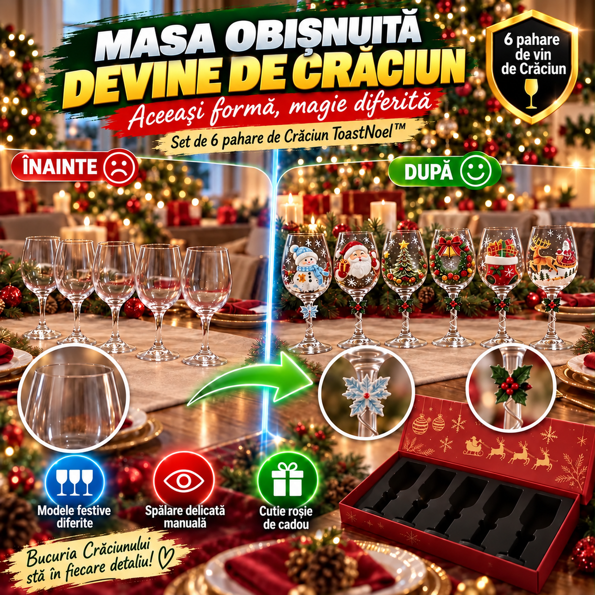 Set de 6 pahare de Crăciun ToastNoel™